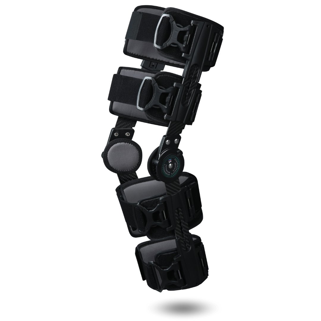 22【KN-ROM-A12】Spacer Fabric Carbon Fiber ROM Knee Brace with Quick Release Buckle Straps